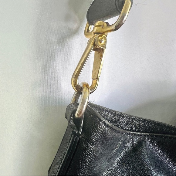 MILLY BLACK LEATHER HOBO BAG GOLD ACCENT ZIPPER DESIGN SHOULDER BAG - Picture 11 of 12